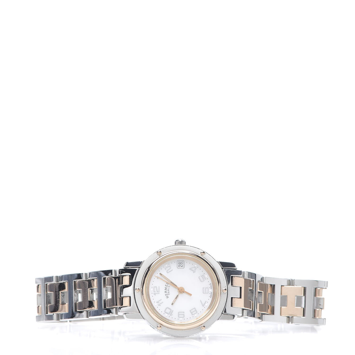 Hermes Stainless Steel Mother of Pearl 24mm Clipper Quartz Watch Rose Gold 2 of 5