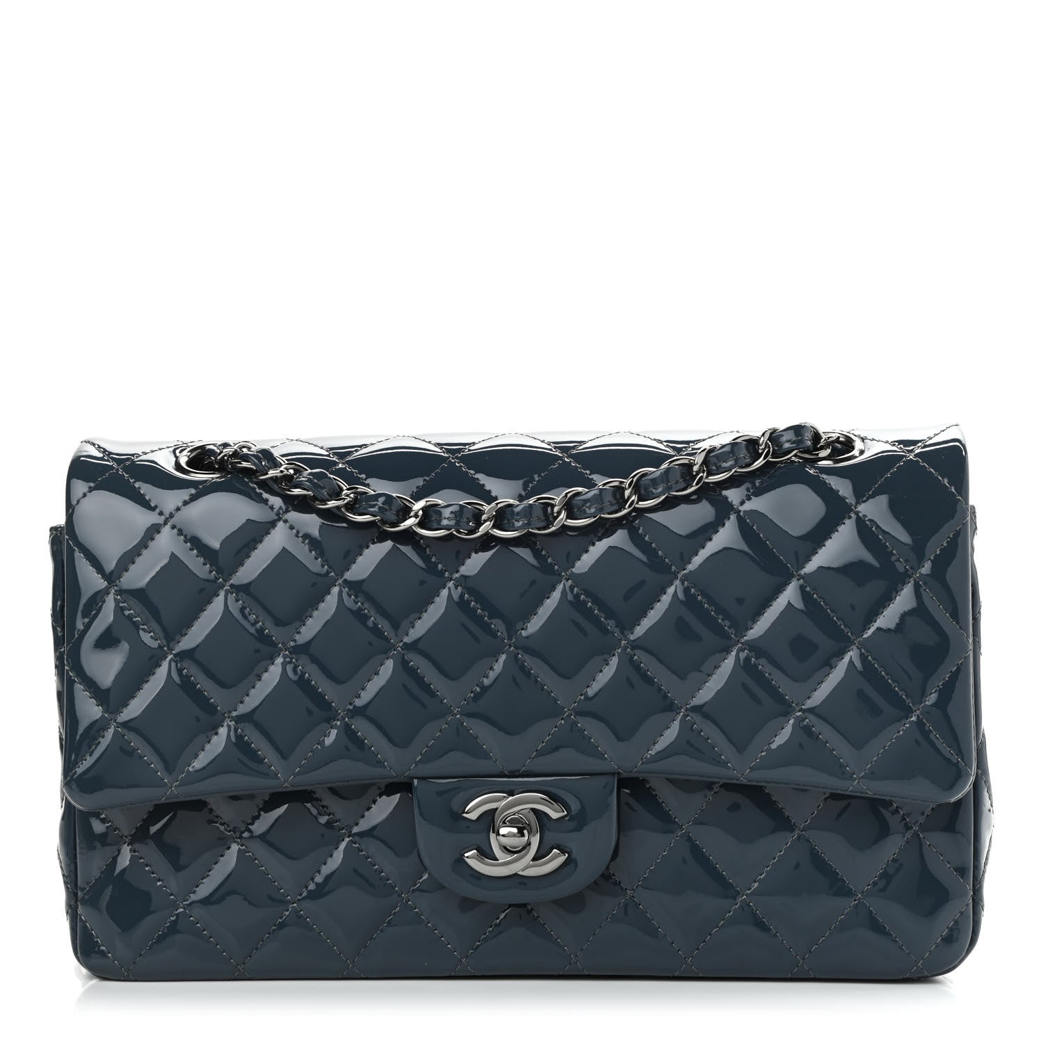 Chanel Patent Quilted Medium Double Flap Navy Blue 1 of 9