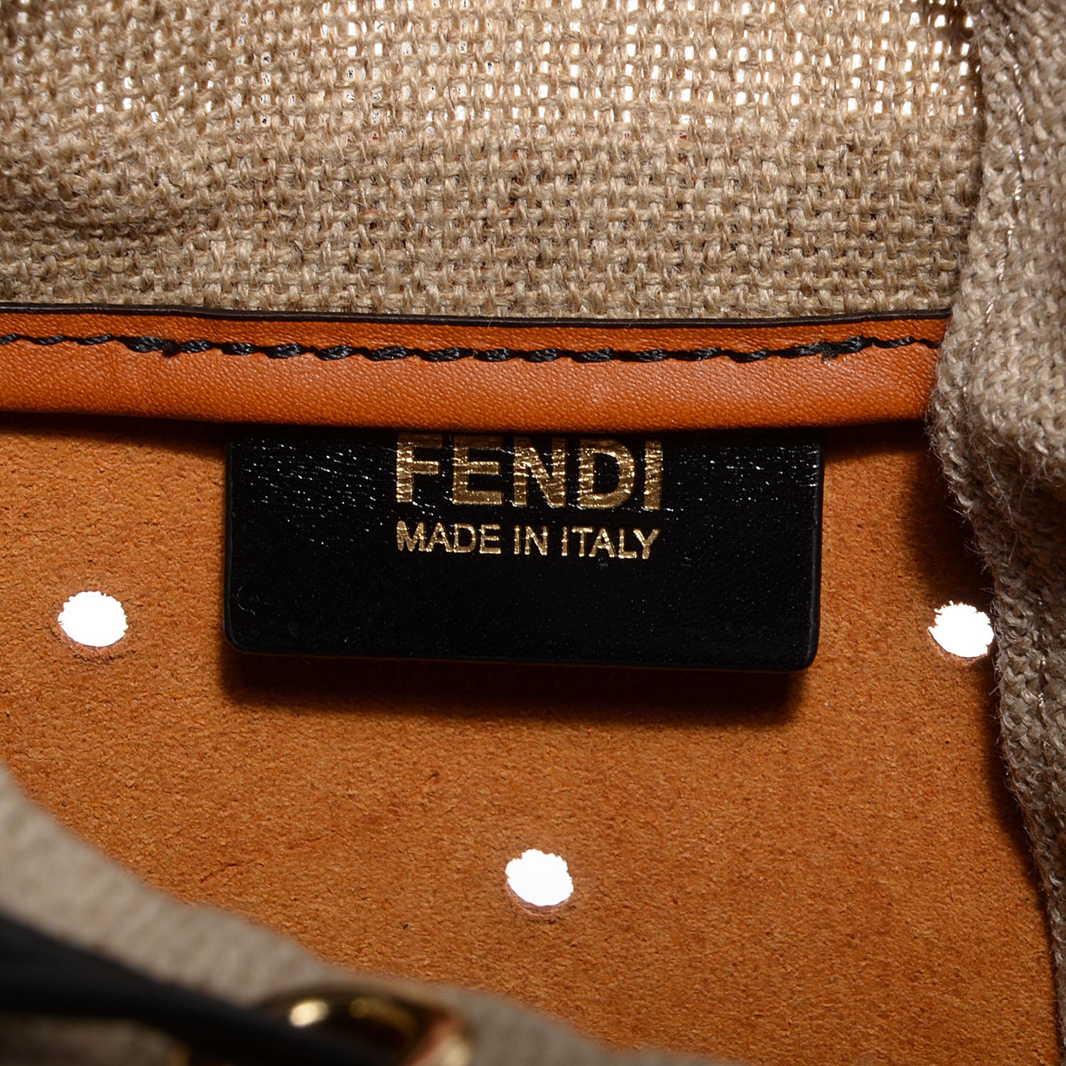 Fendi Calfskin Linen Perforated Medium B Fab Tote Miel Grezzo 7 of 9