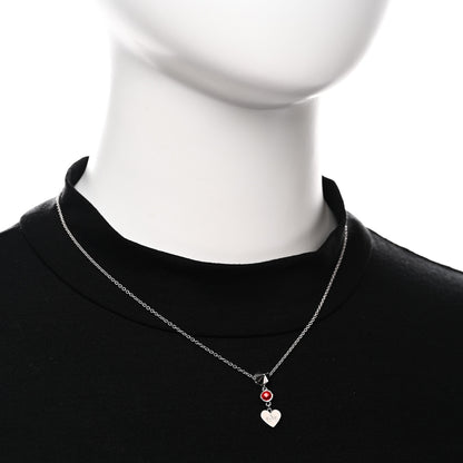 Gucci Sterling Silver Crystal Trademark Heart Pendant Necklace Red 2 of 6