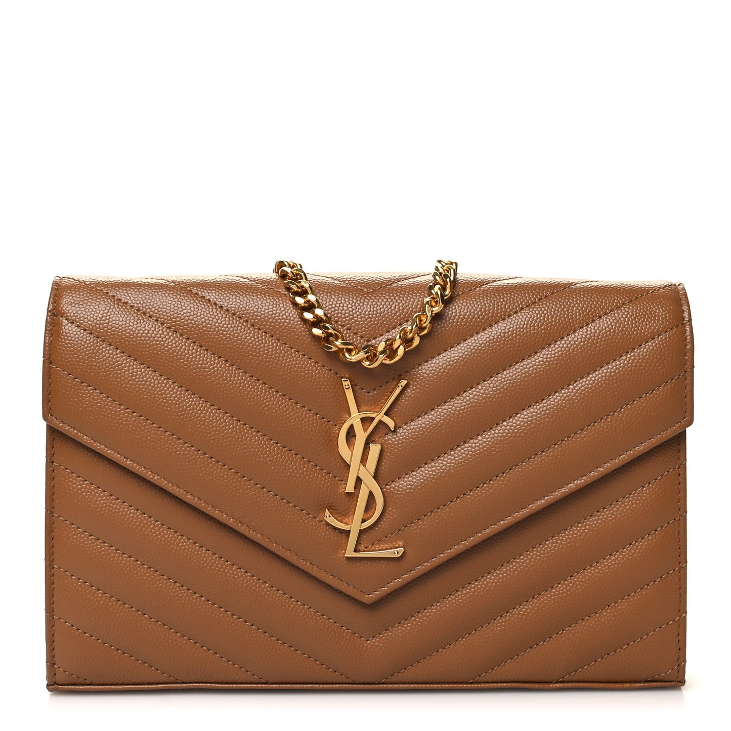 Grain De Poudre Matelasse Chevron Monogram Chain Wallet Natural Dark