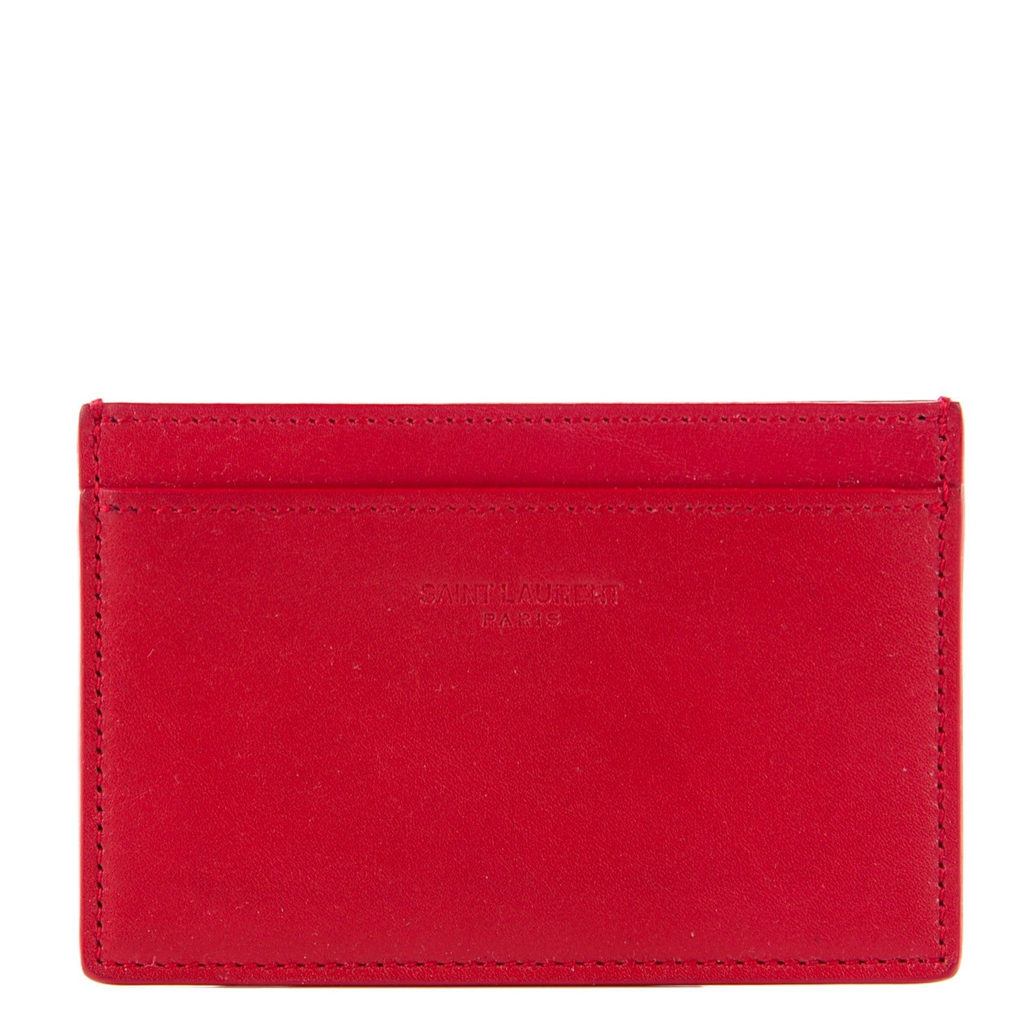 Saint Laurent Calfskin Credit Card Case Red 1 of 9