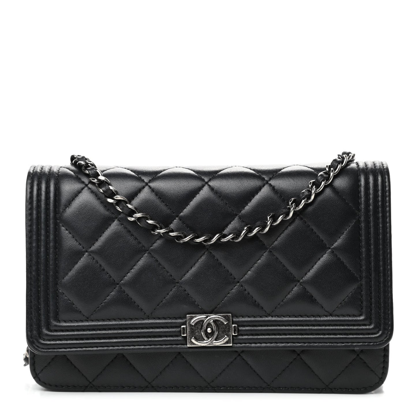 Lambskin Quilted Boy Wallet On Chain WOC Black