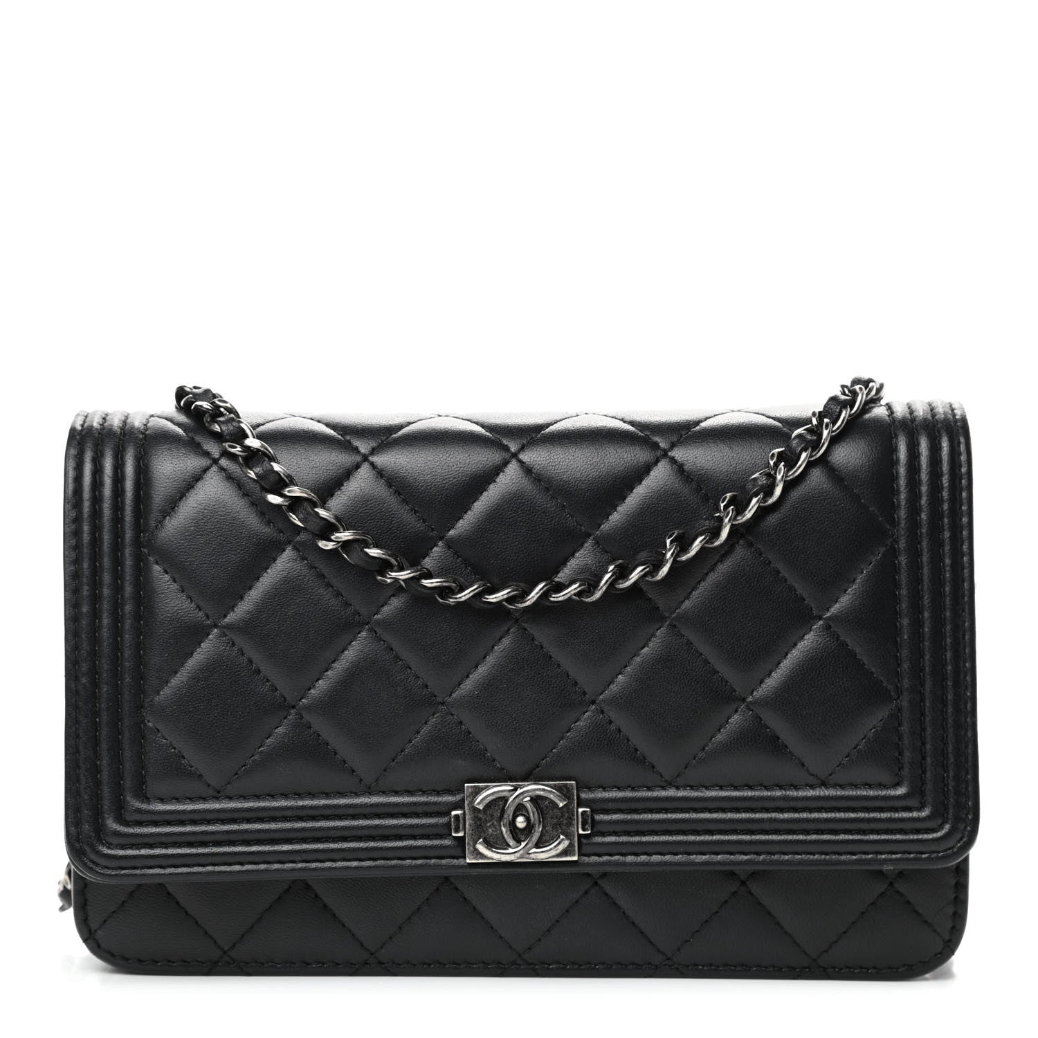 Chanel Lambskin Quilted Boy Wallet On Chain WOC Black 1 of 4