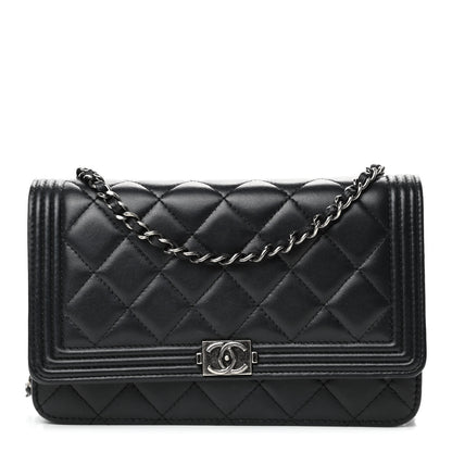Chanel Lambskin Quilted Boy Wallet On Chain WOC Black 1 of 4