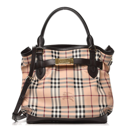 Burberry Haymarket Check Medium Golderton Tote Chocolate 1 of 10