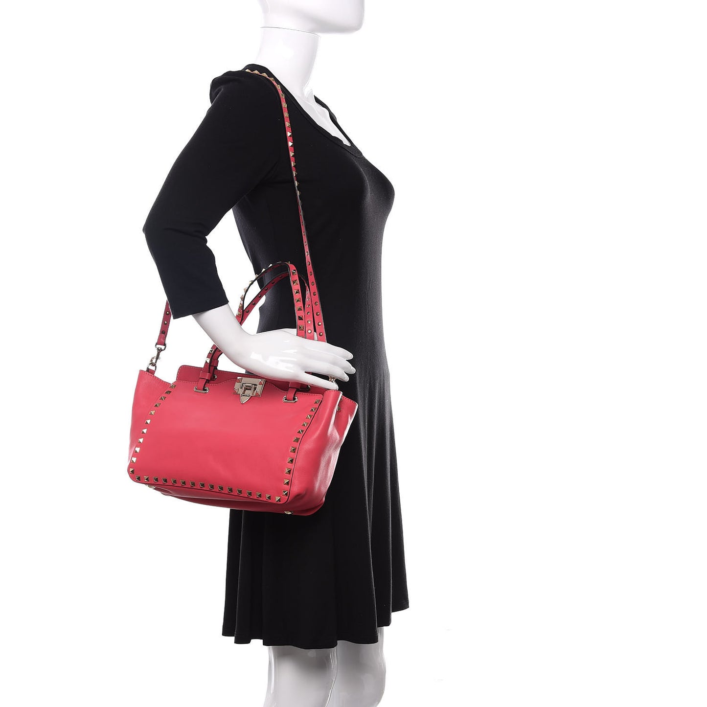 Vitello Small Rockstud Tote Deep Rose