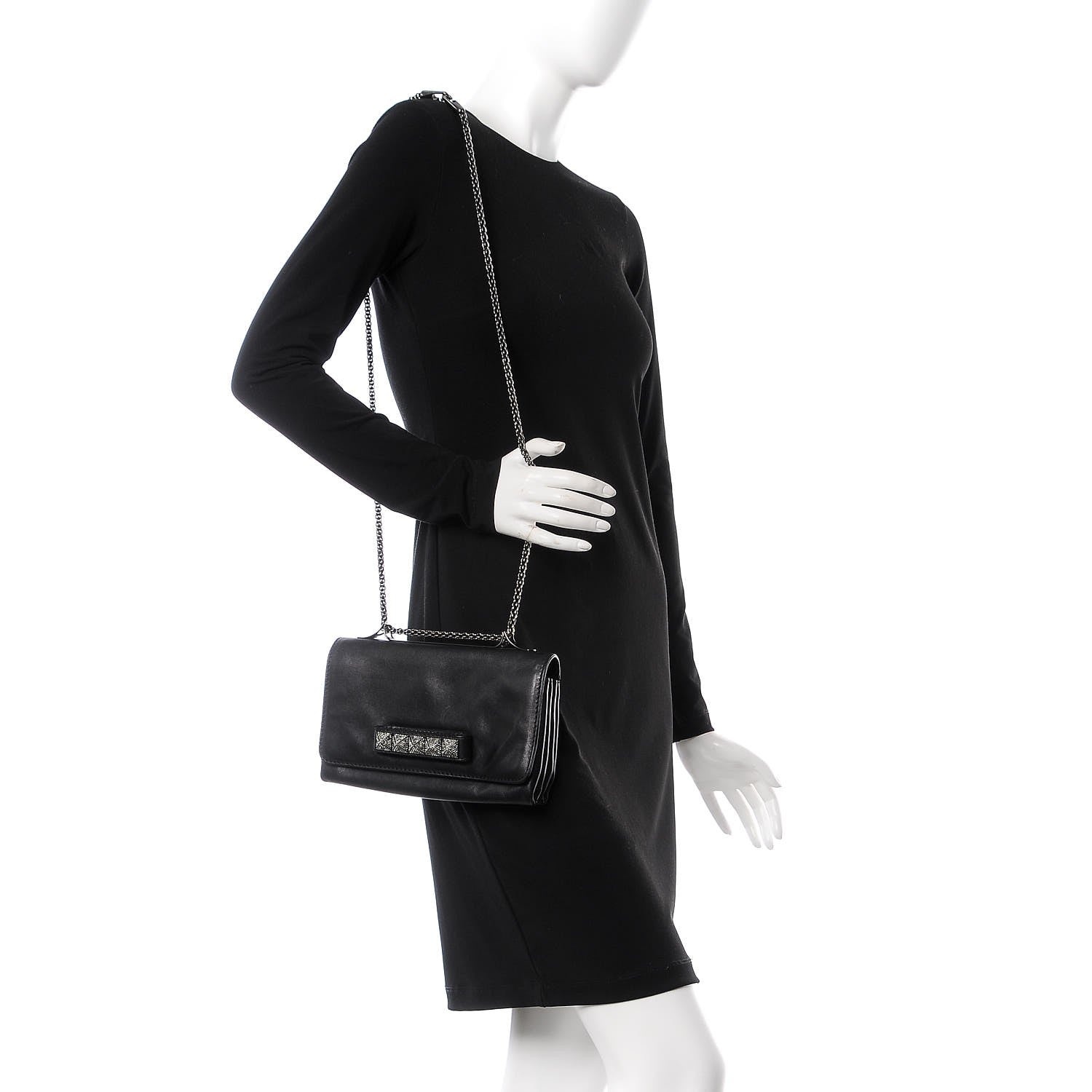 Valentino Garavani Nappa Crystal Encrusted Studs Va Va Voom Shoulder Bag Black 2 of 11