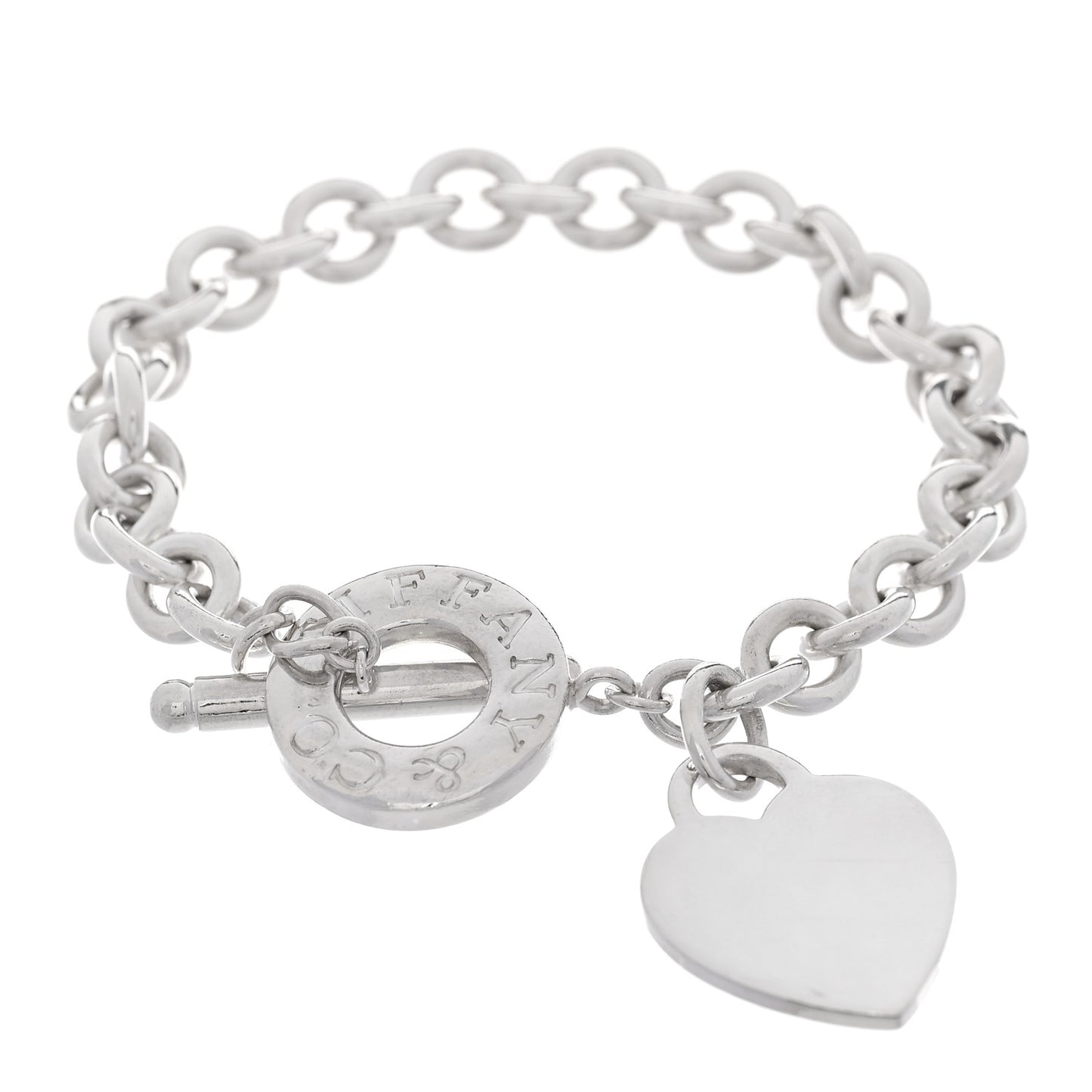 Sterling Silver Heart Tag Toggle Bracelet