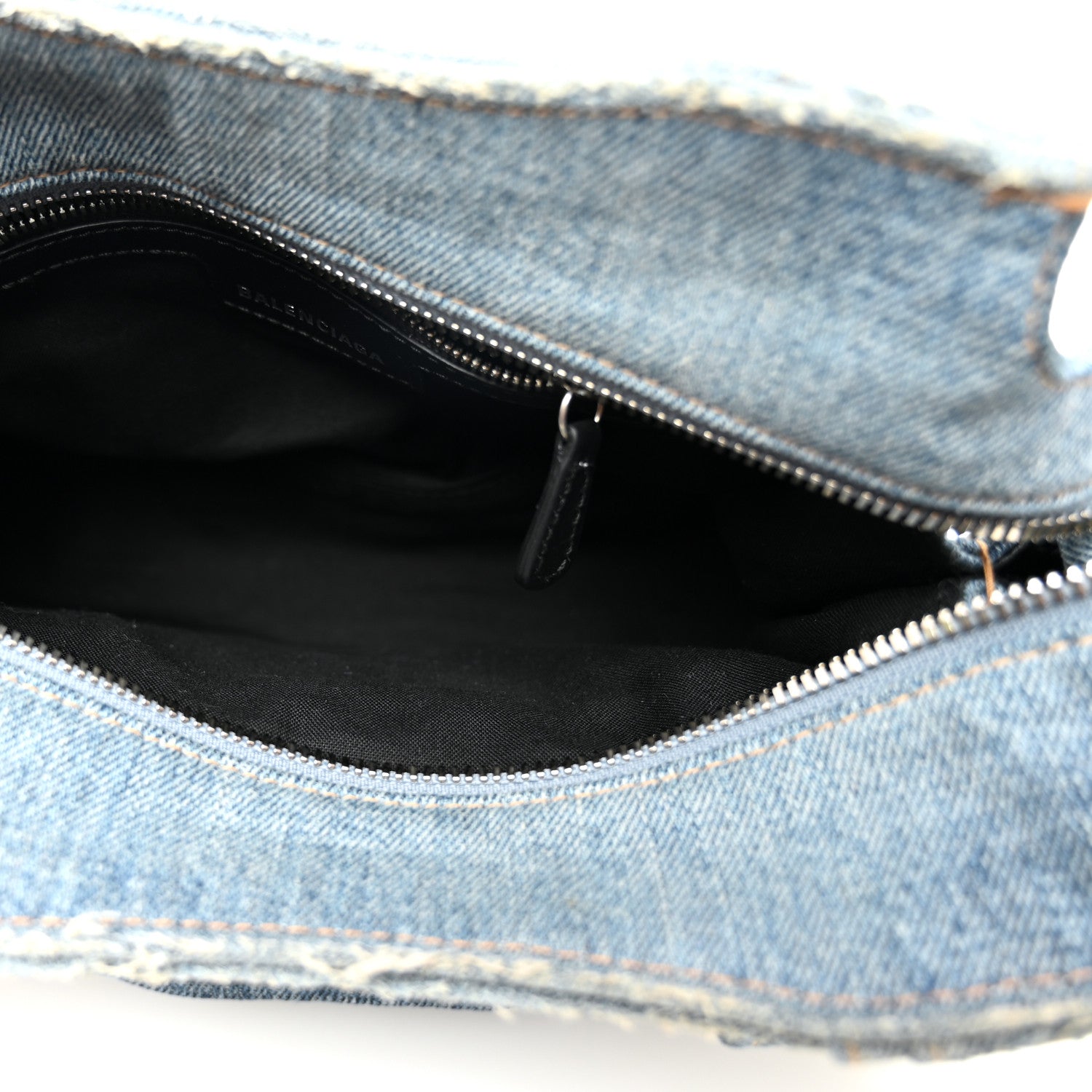 Balenciaga Washed Frayed Denim Crystal Neo Cagole Handbag XS Blue 6 of 11