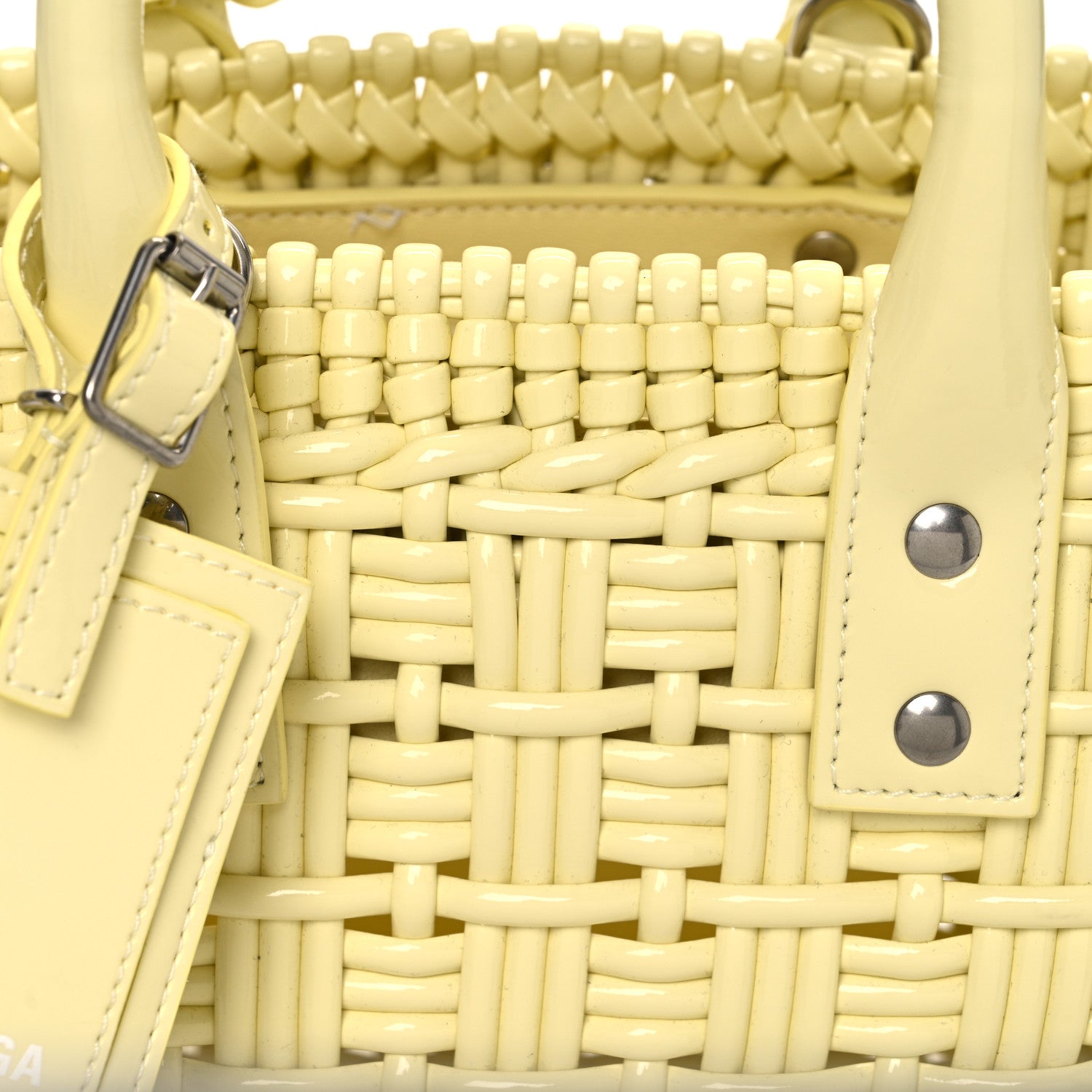 Balenciaga Varnished Faux Calfskin Braided XS Bistro Basket Pale