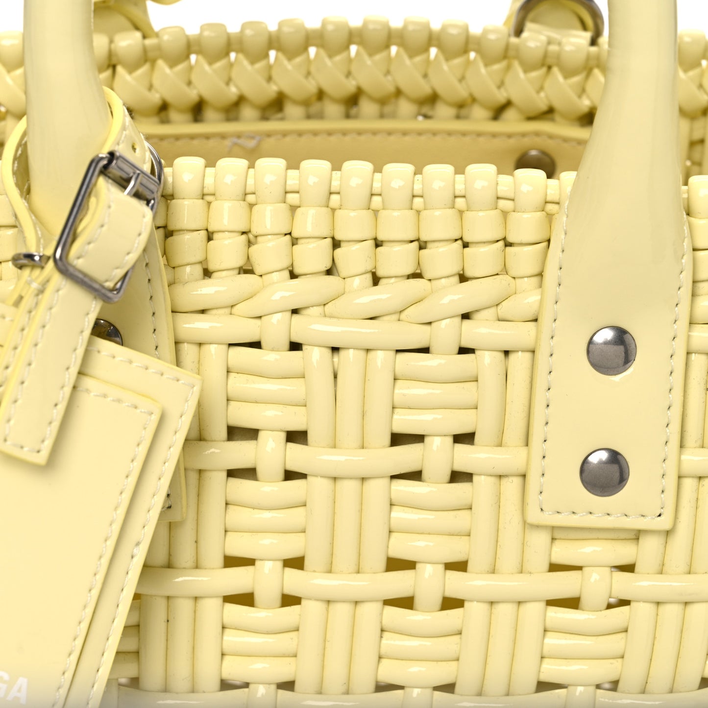 Varnished Faux Calfskin Braided XS Bistro Basket Pale Yellow