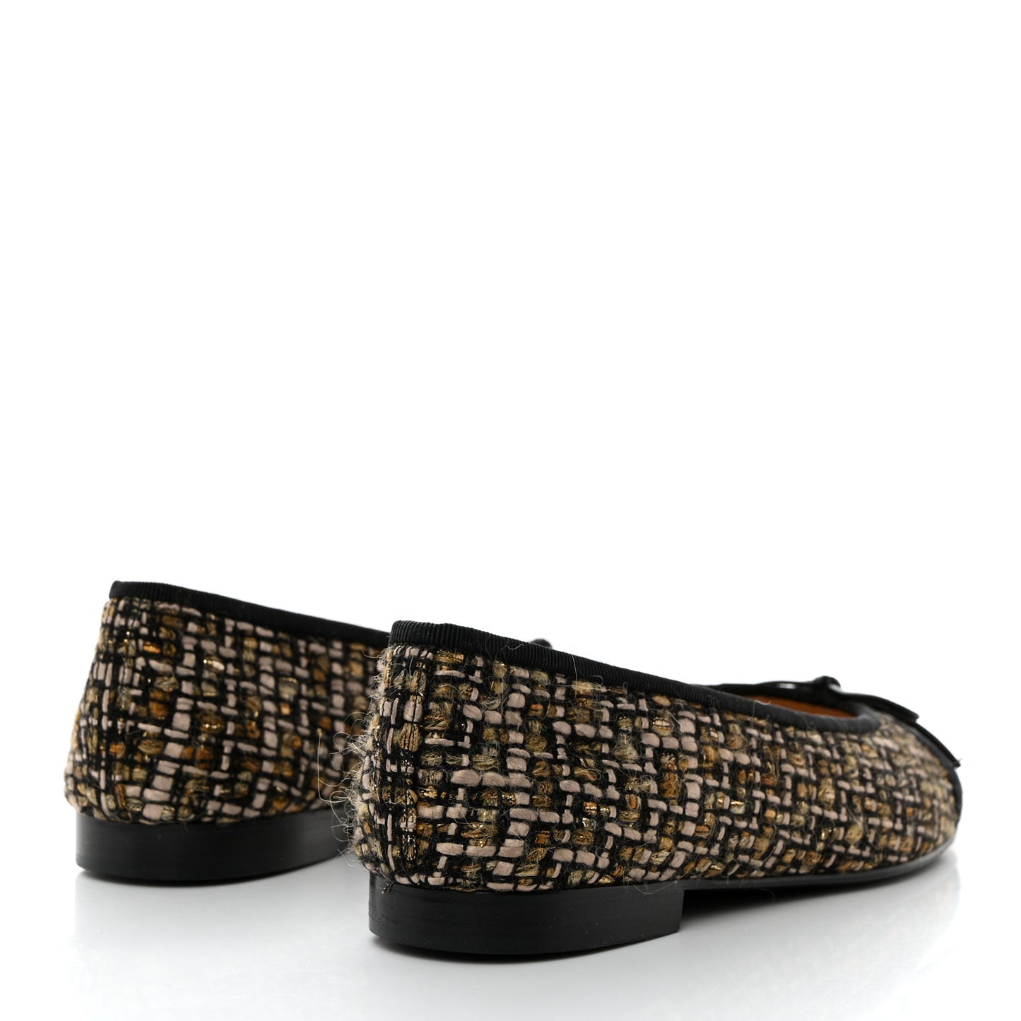 Tweed Grosgrain Cap Toe Ballerina Flats 37 Black Gold