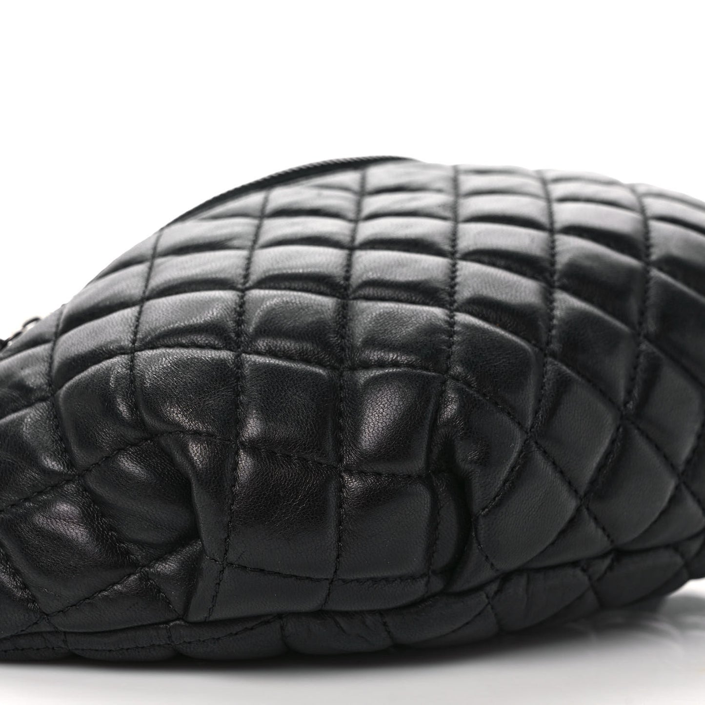 Lambskin Quilted Banane Waist Bag Fanny Pack Black