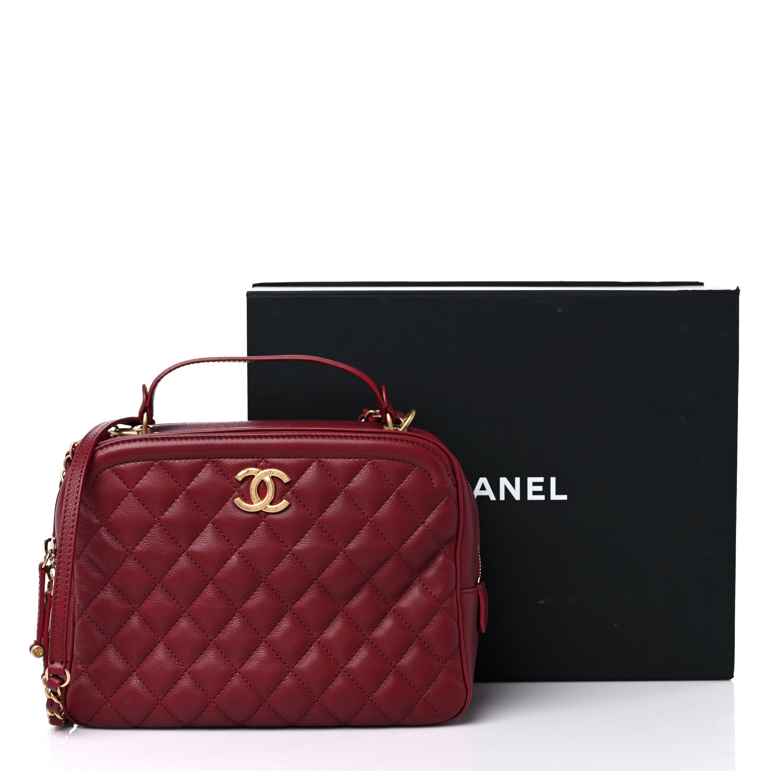 Chanel Calfskin Quilted CC Medium Vanity Case Dark Red 14 of 14