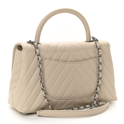 Chanel Caviar Chevron Quilted Small Coco Handle Flap Beige 3 of 13