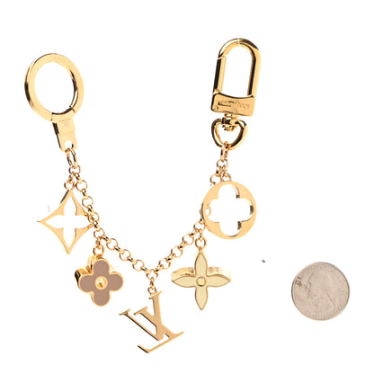 Louis Vuitton Brass Enamel Fleur De Monogram Bag Charm Chain Gold 2 of 5
