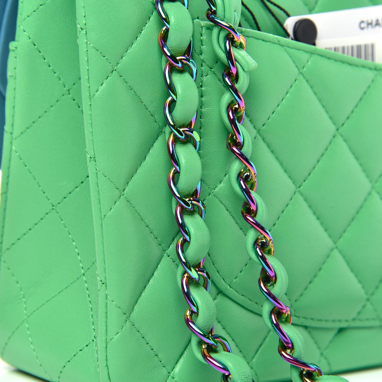 Lambskin Quilted Small Double Flap Green Blue