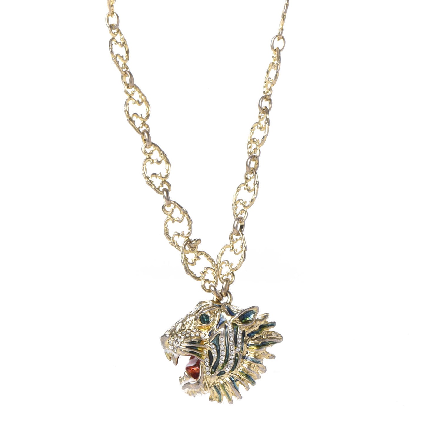 Metal Crystal Enamel Rajah Necklace Gold Blue