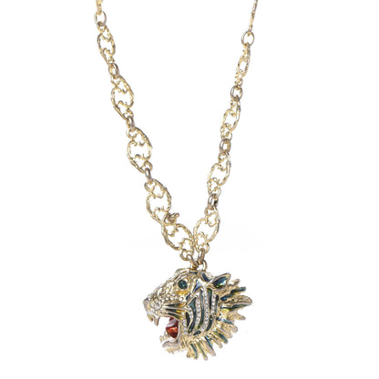 Gucci Metal Crystal Enamel Rajah Necklace Gold Blue 1 of 7