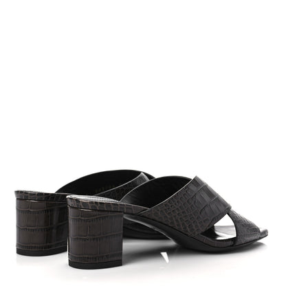 Saint Laurent Crocodile Embossed Calfskin LouLou Mule Sandals 36.5 Ultra Grey 4 of 7