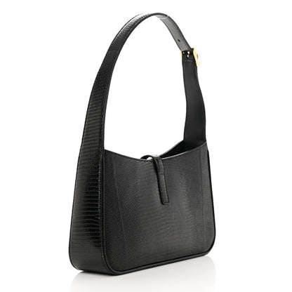 Saint Laurent Calfskin Lizard Embossed LE 5 A 7 Hobo Black 3 of 10