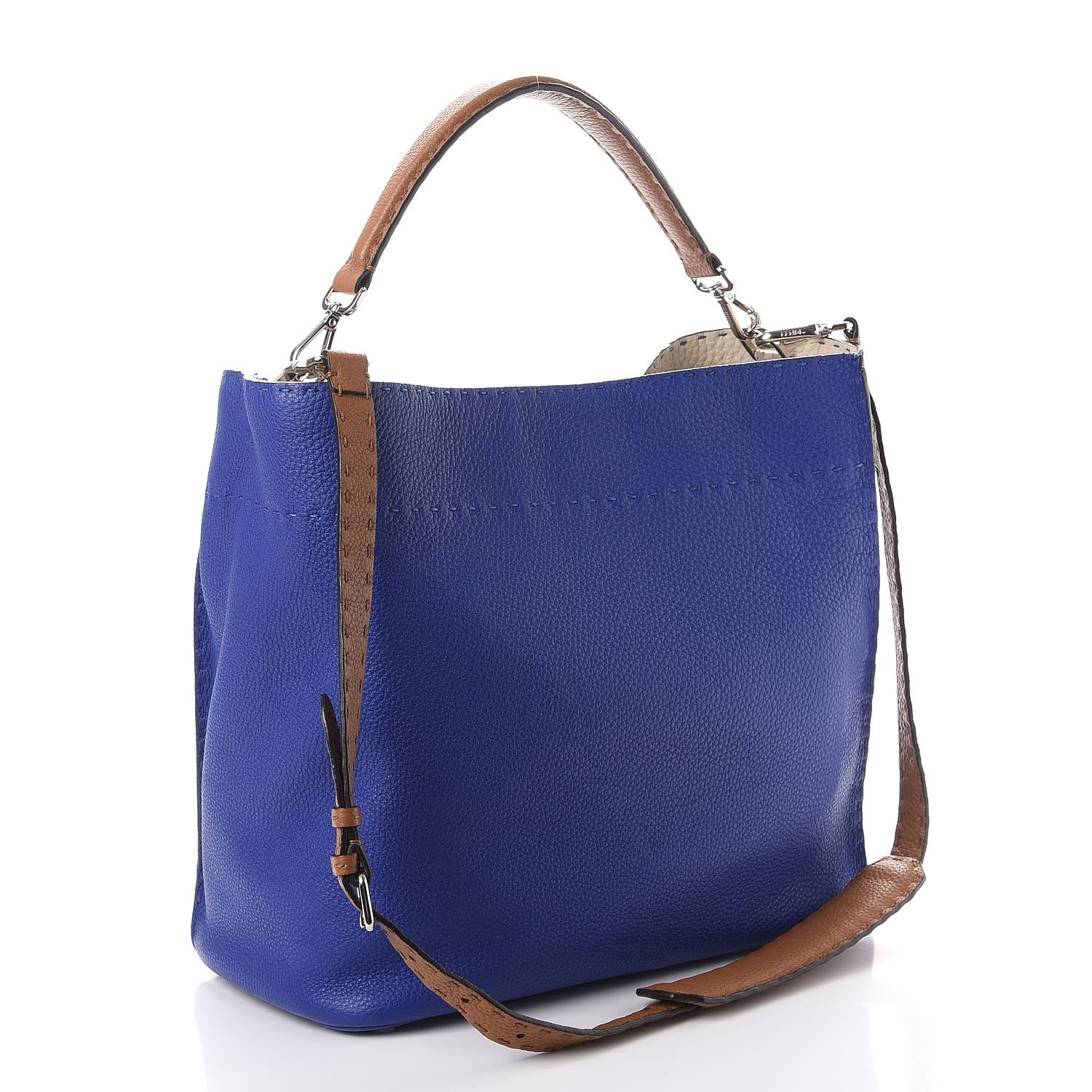 Fendi Cuoio Romano Selleria Tri-color Large Anna Bucket Bag Blue Neon 4 of 12