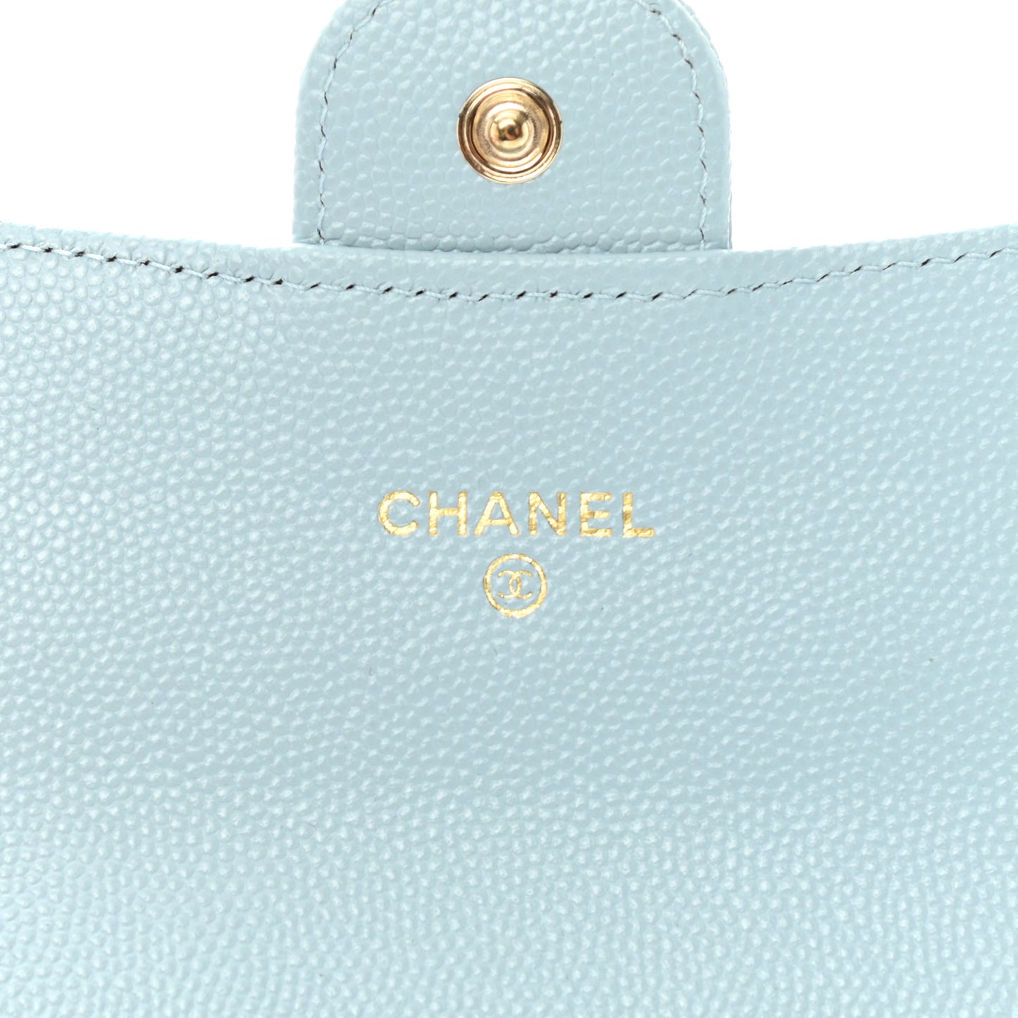 Caviar Quilted Medium Gusset Flap Wallet Light Blue