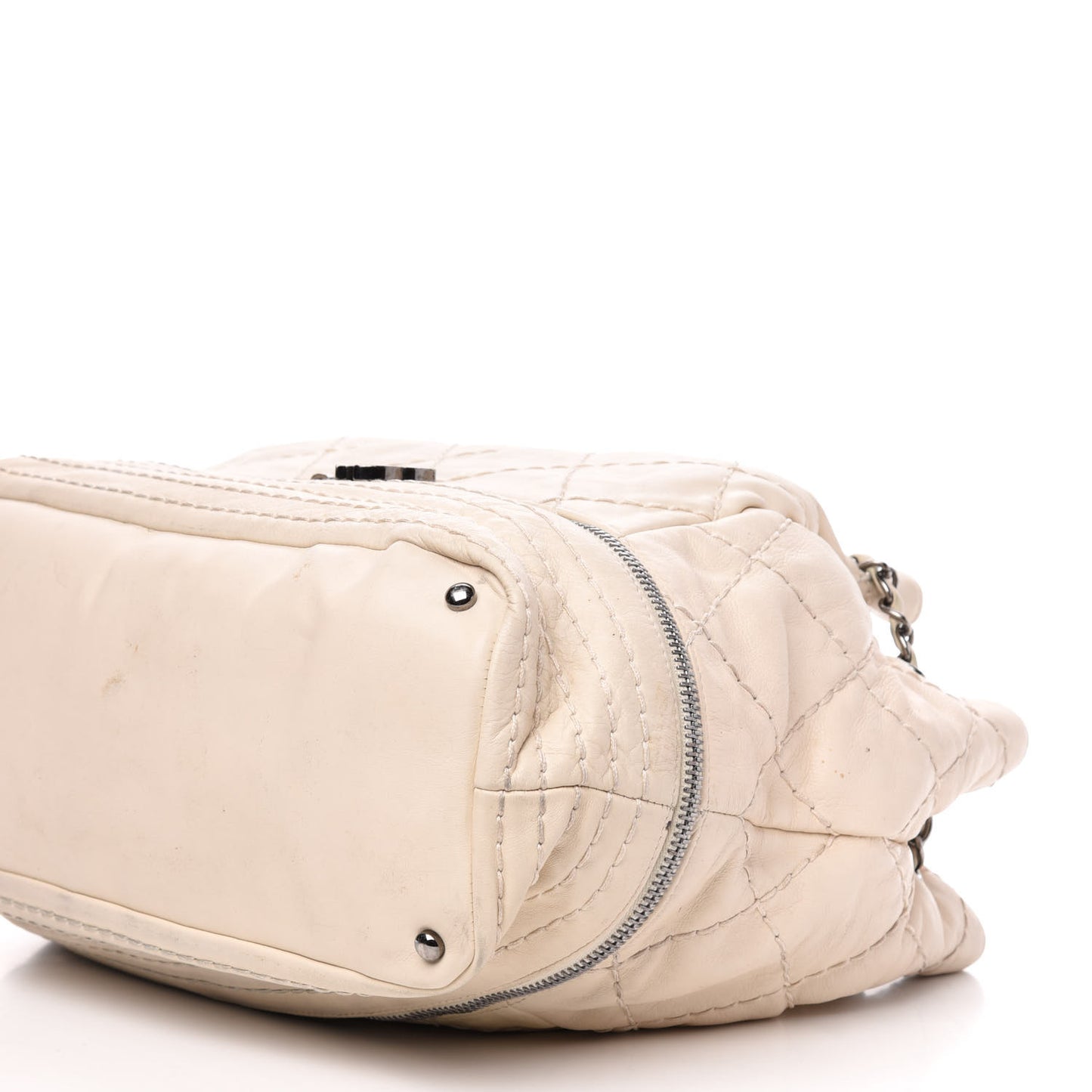 Lambskin Stitched Expandable Tote White