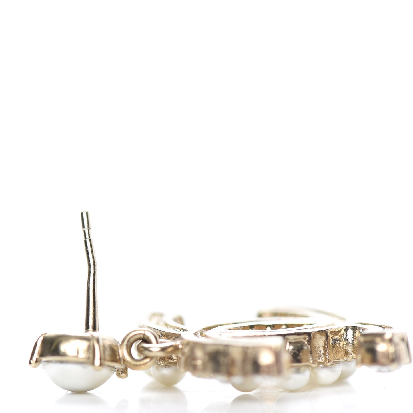 Crystal Pearl Dazzling Domino CC Drop Earrings Gold