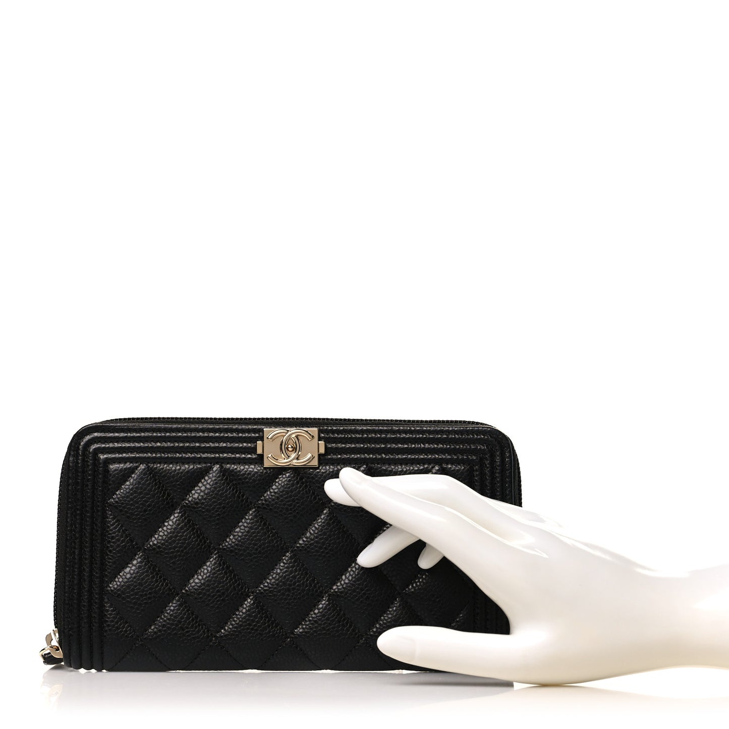 Caviar Quilted Boy Long Zip Around Wallet Black