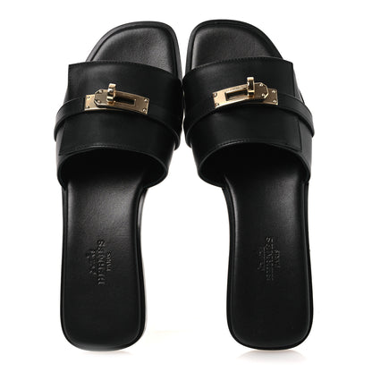Hermes Calfskin Giulia Sandals 36 Black 2 of 12