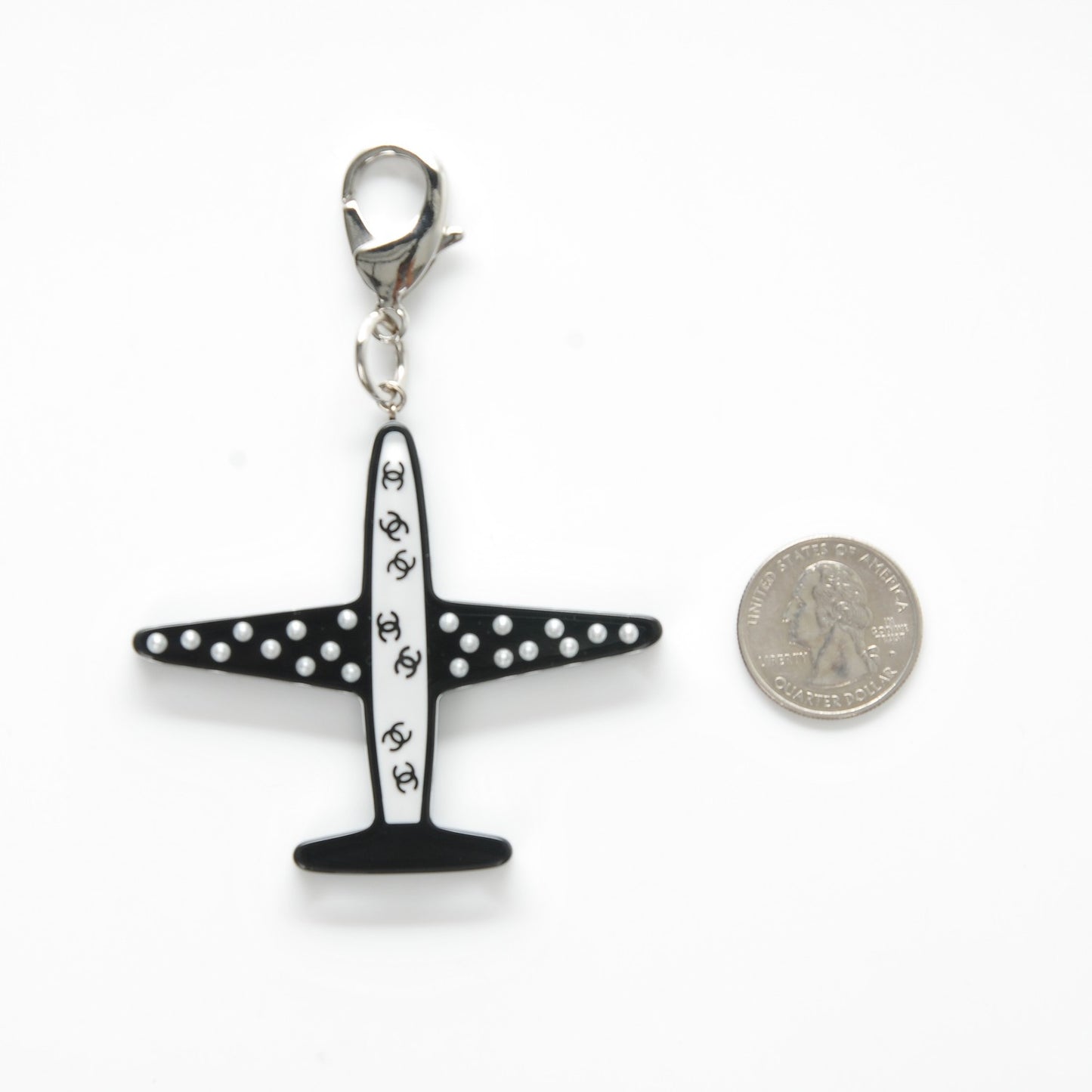 Resin Pearl CC Airplane Keychain Black White