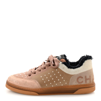 Chanel Fabric Suede Calfskin Logo Sneakers Light Beige 1 of 9