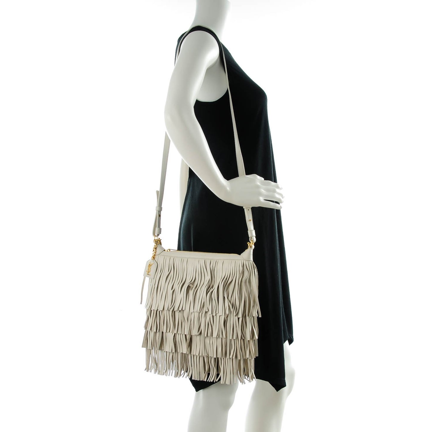 Calfskin Small Emmanuelle Fringe Hobo Dove White