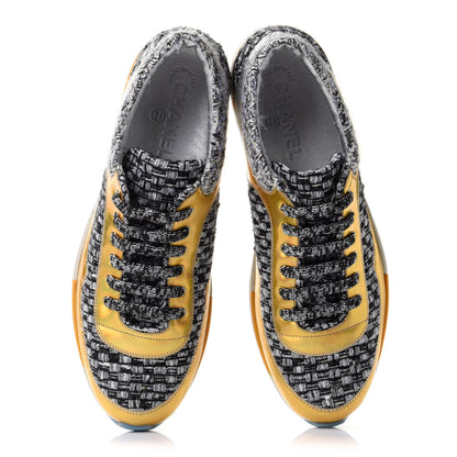 Chanel Tweed Lambskin Tennis Sneakers 41 41.5 Black White Argent 6 of 11