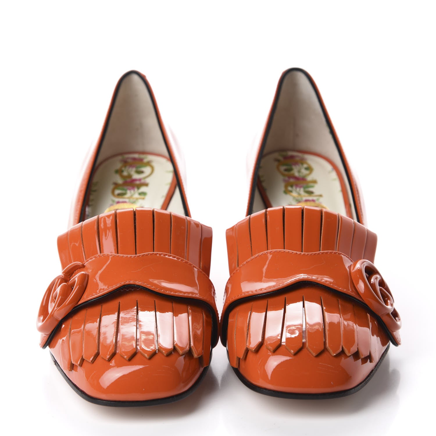Gucci Vernice GG Marmont Fringe 50mm Loafer Pumps 35.5 Deep Orange 2 of 10