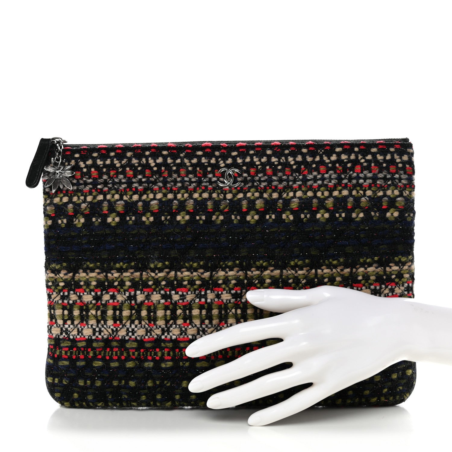 Chanel Tweed Quilted Medium Cosmetic Case Black Multicolor 2 of 7