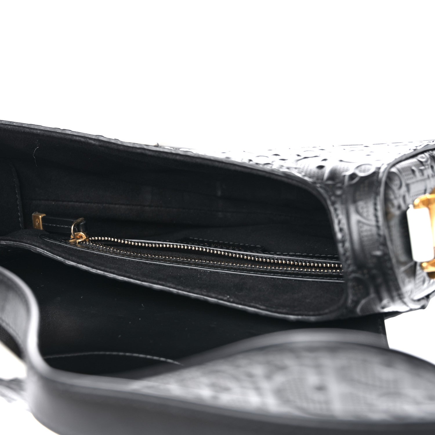 Christian Dior Calfskin Embossed Oblique Vibe Saddle Bag With Strap Black White 5 of 11