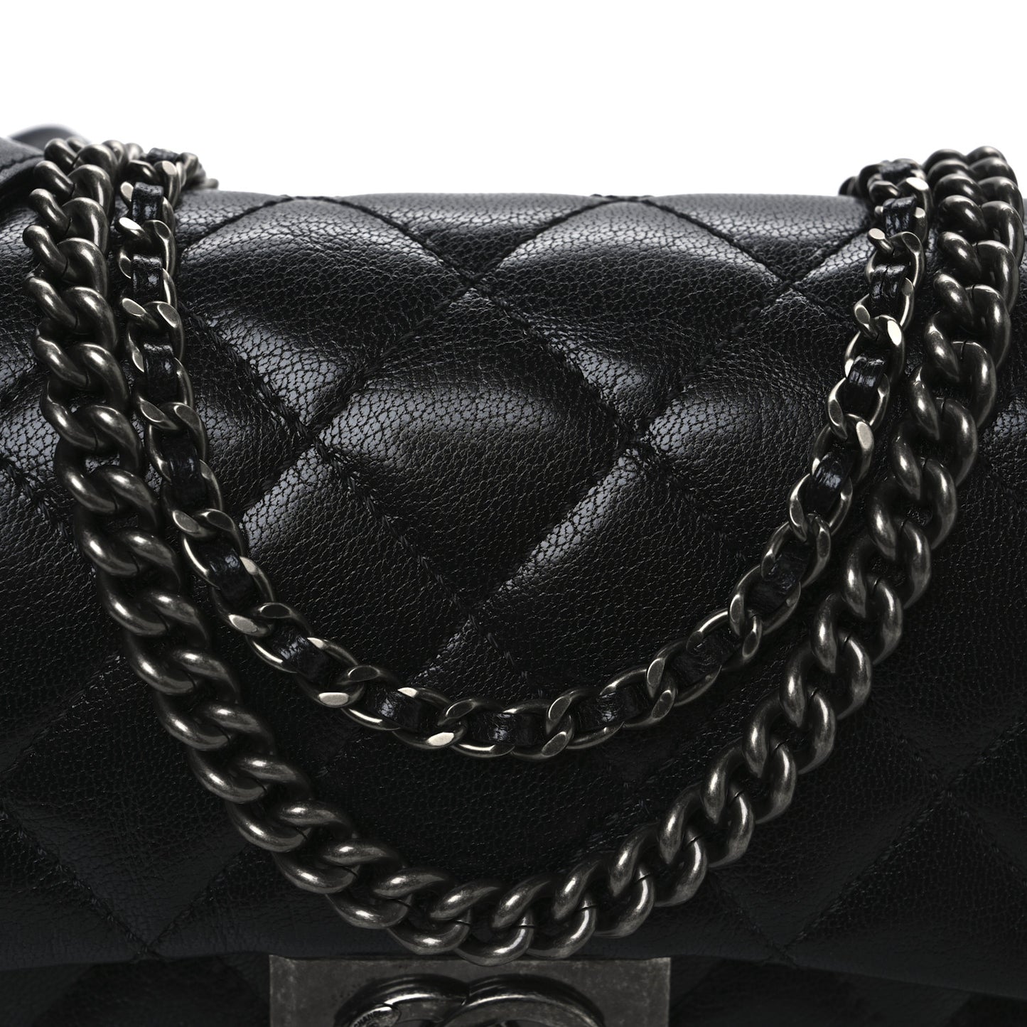 Shiny Goatskin Quilted Small Double Carry Waist Chain Flap Black