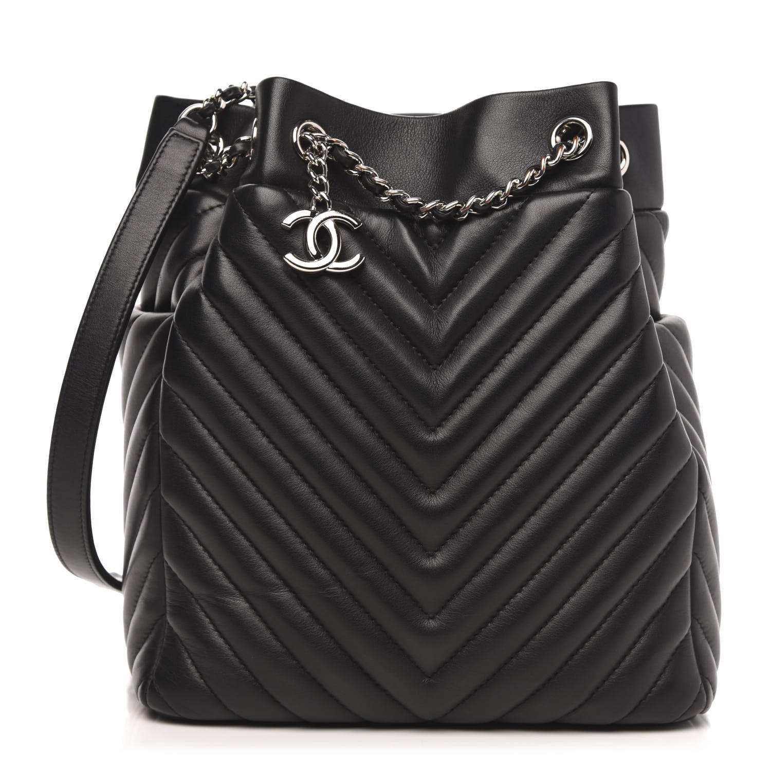 Chanel Lambskin Chevron Small Urban Spirit Drawstring Bag Black 1 of 11