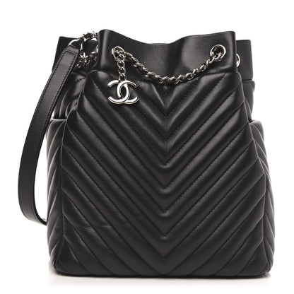 Chanel Lambskin Chevron Small Urban Spirit Drawstring Bag Black 1 of 11