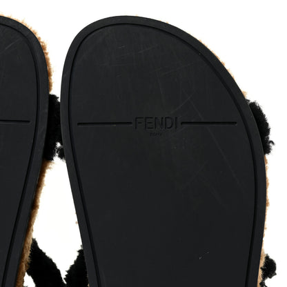 Fendi Shearling FF Fendi Feel Sandals 35 Tobacco Black 8 of 13