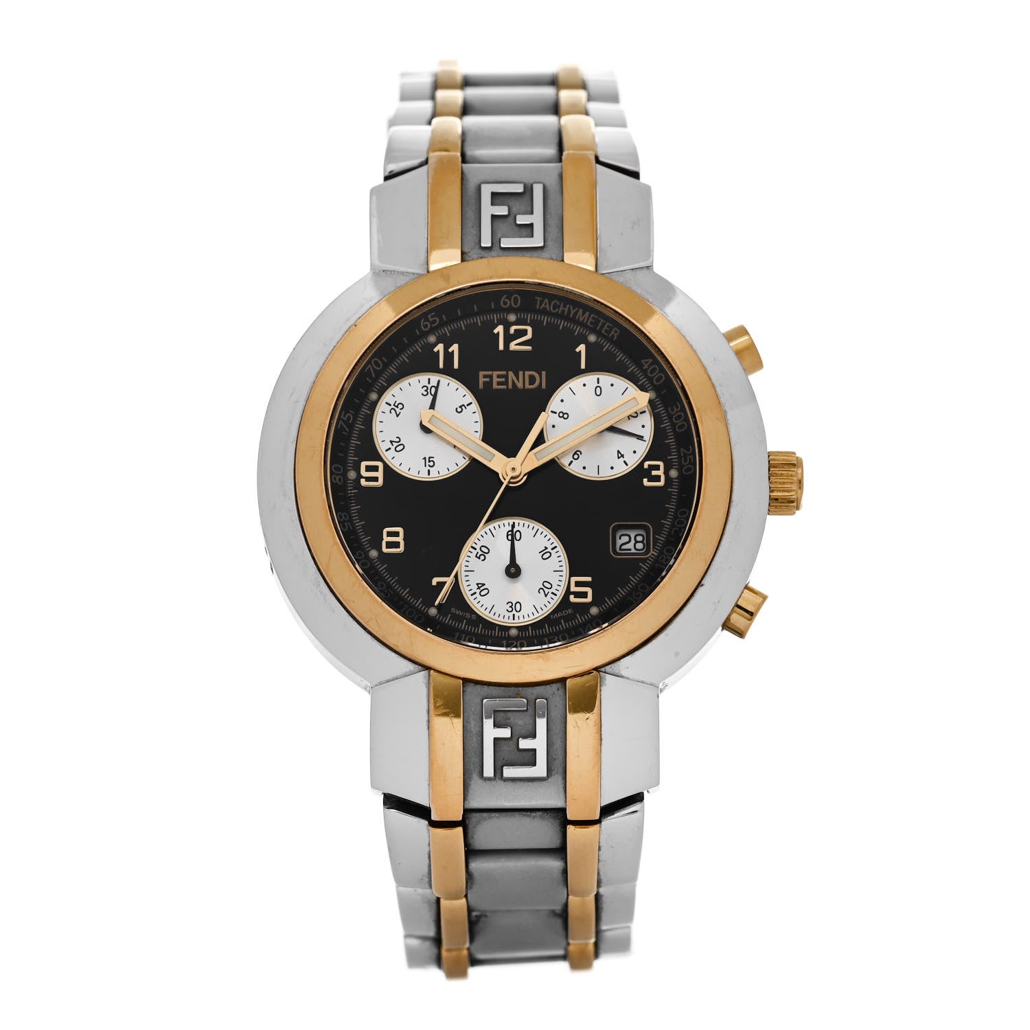 Fendi Stainless Steel 39mm Zucca Chronograph Two Tone Quartz Watch Black 1 of 4