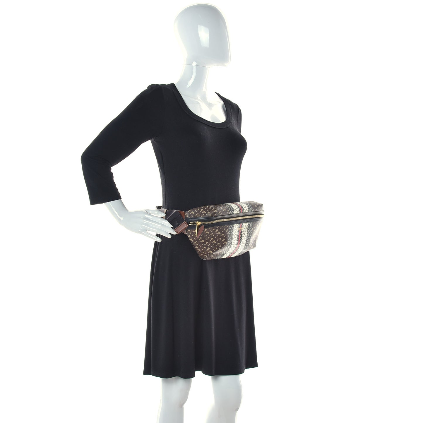 E-Canvas Monogram Stripe Medium Sonny Bum Bag Bridle Brown