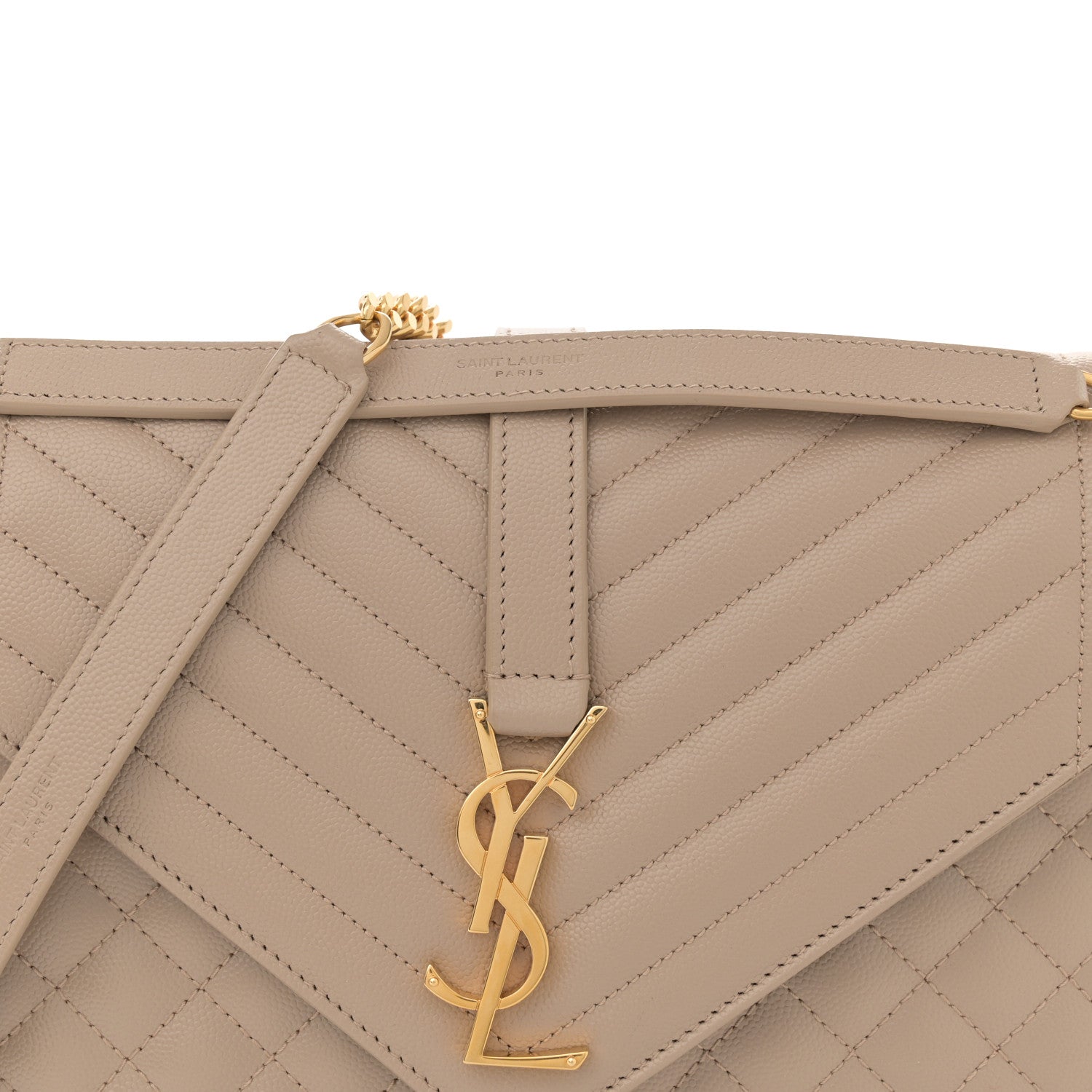 Saint Laurent Grain De Poudre Mixed Matelasse Large Triquilt Monogram Satchel Dark Beige 8 of 13