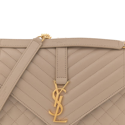 Saint Laurent Grain De Poudre Mixed Matelasse Large Triquilt Monogram Satchel Dark Beige 8 of 13