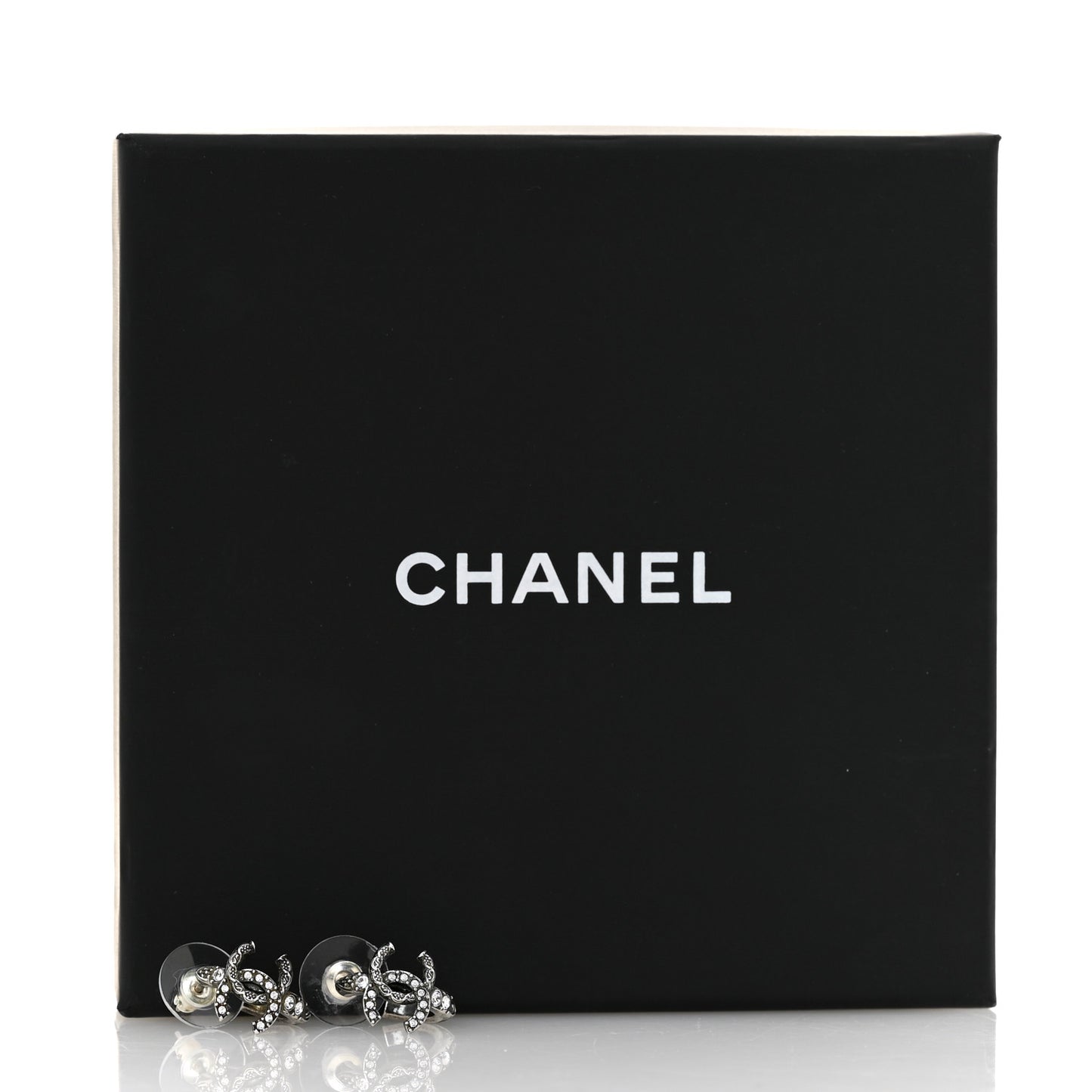 Metal Crystal CC Hoop Earrings Ruthenium