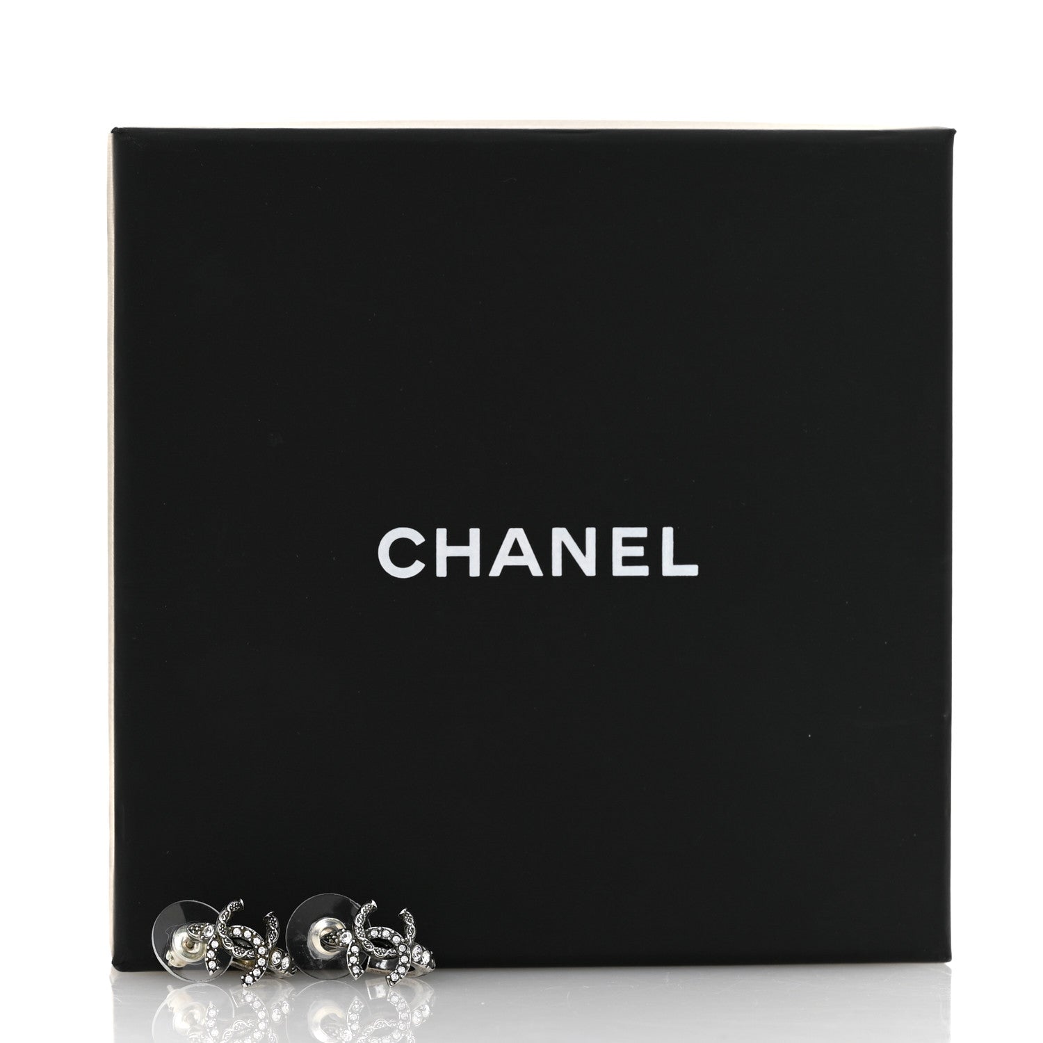 Chanel Metal Crystal CC Hoop Earrings Ruthenium 5 of 5