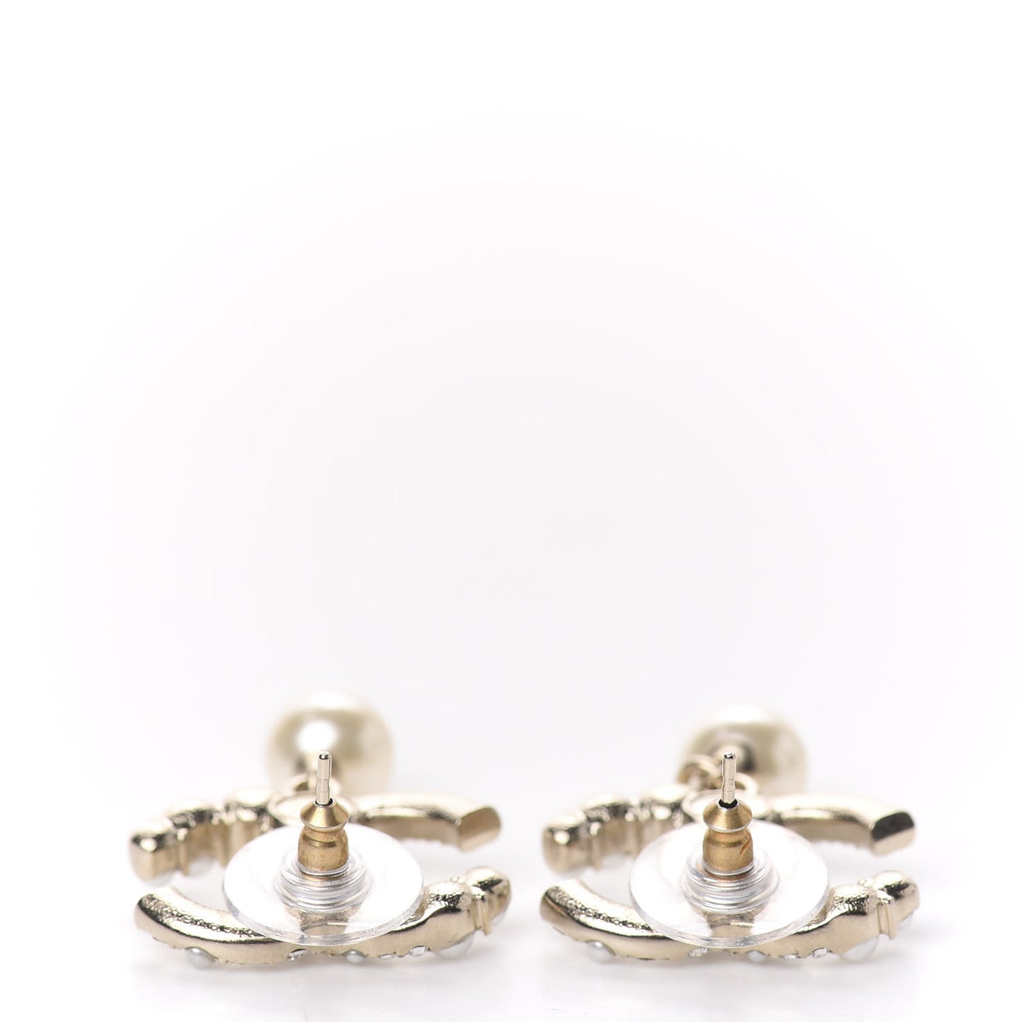 Crystal Pearl CC Drop Earrings Gold